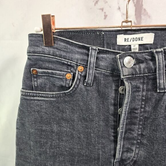 Levis Jeans Women 27 Black RE DONE 70s Stove Pipe Stoned Noir Straight Button - Picture 2 of 11